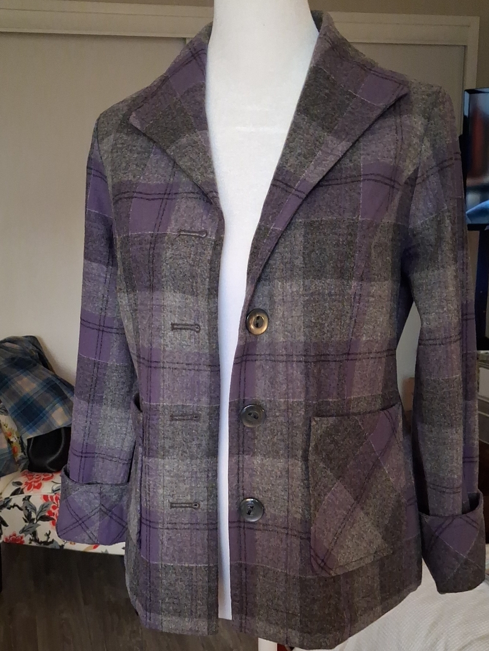 Pendleton Purple and Gray Plaid Wool Blazer